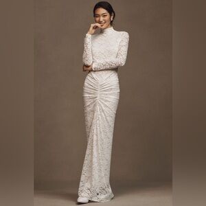 RONNY KOBO SCORPIO RUCHED LACE MAXI DRESS